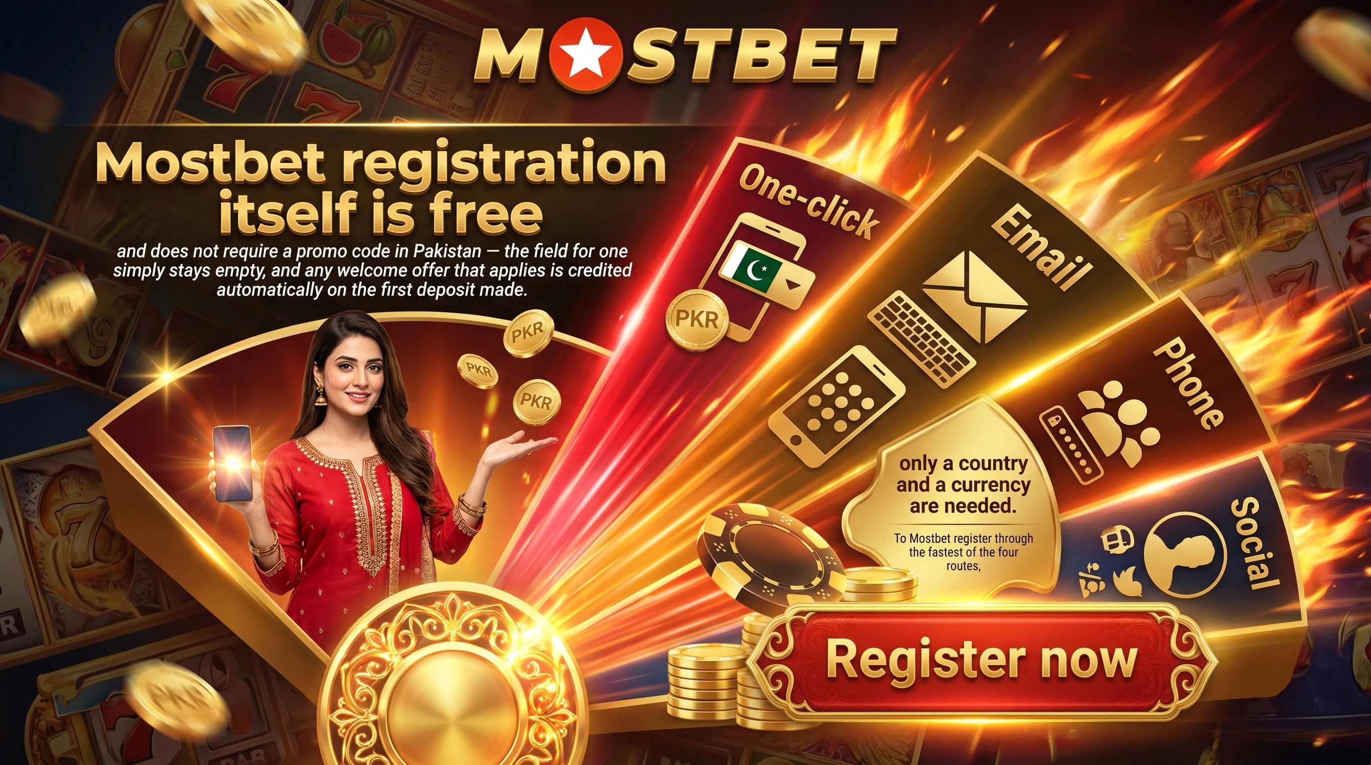 Mostbet sign up screen in Pakistan with registration method options