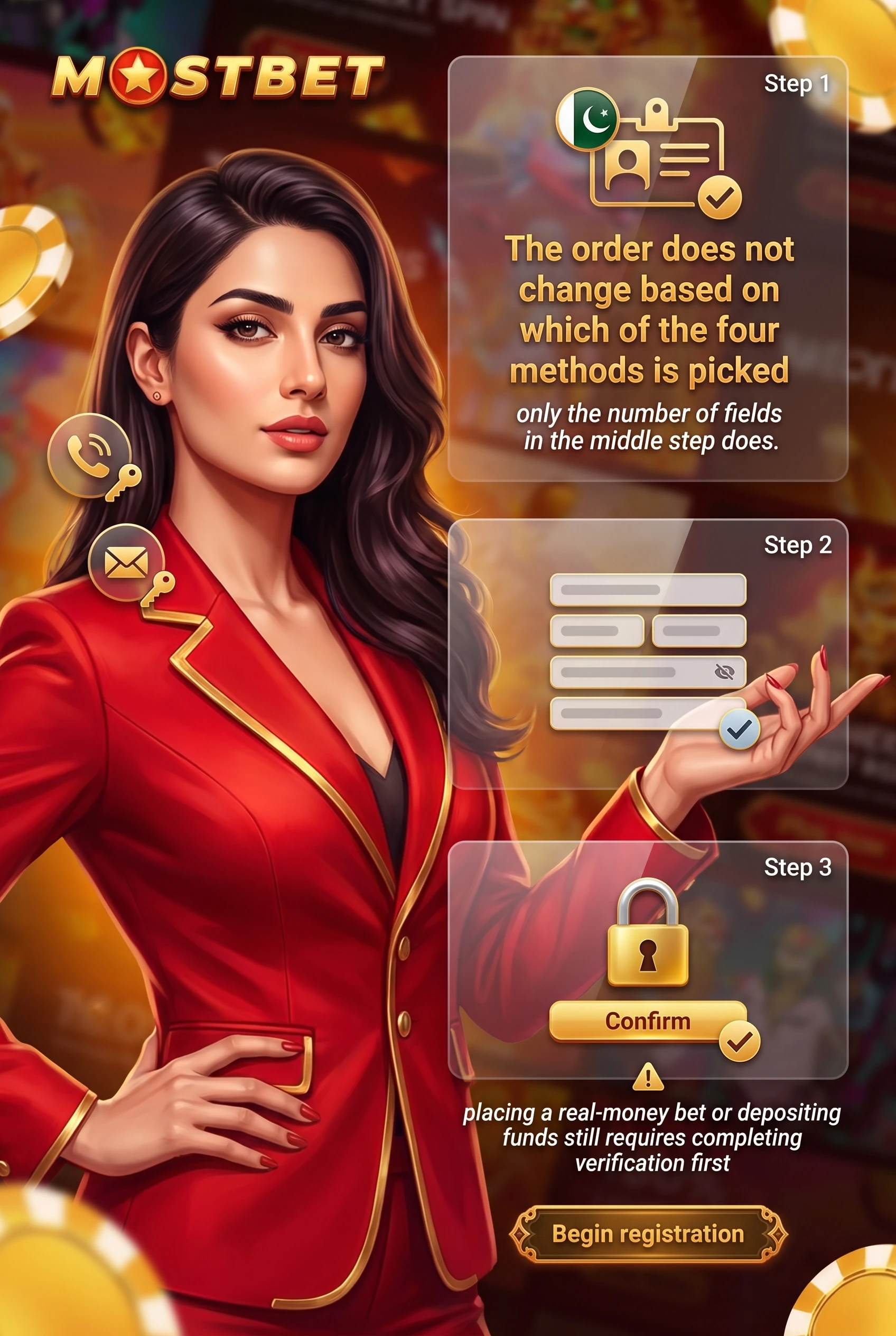 Fixed order of actions for Mostbet registration